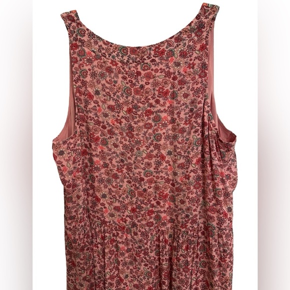 J.Jill Pink Green Floral V-neck Flounced Hem Sleeveless Maxi Dress - Picture 8 of 14